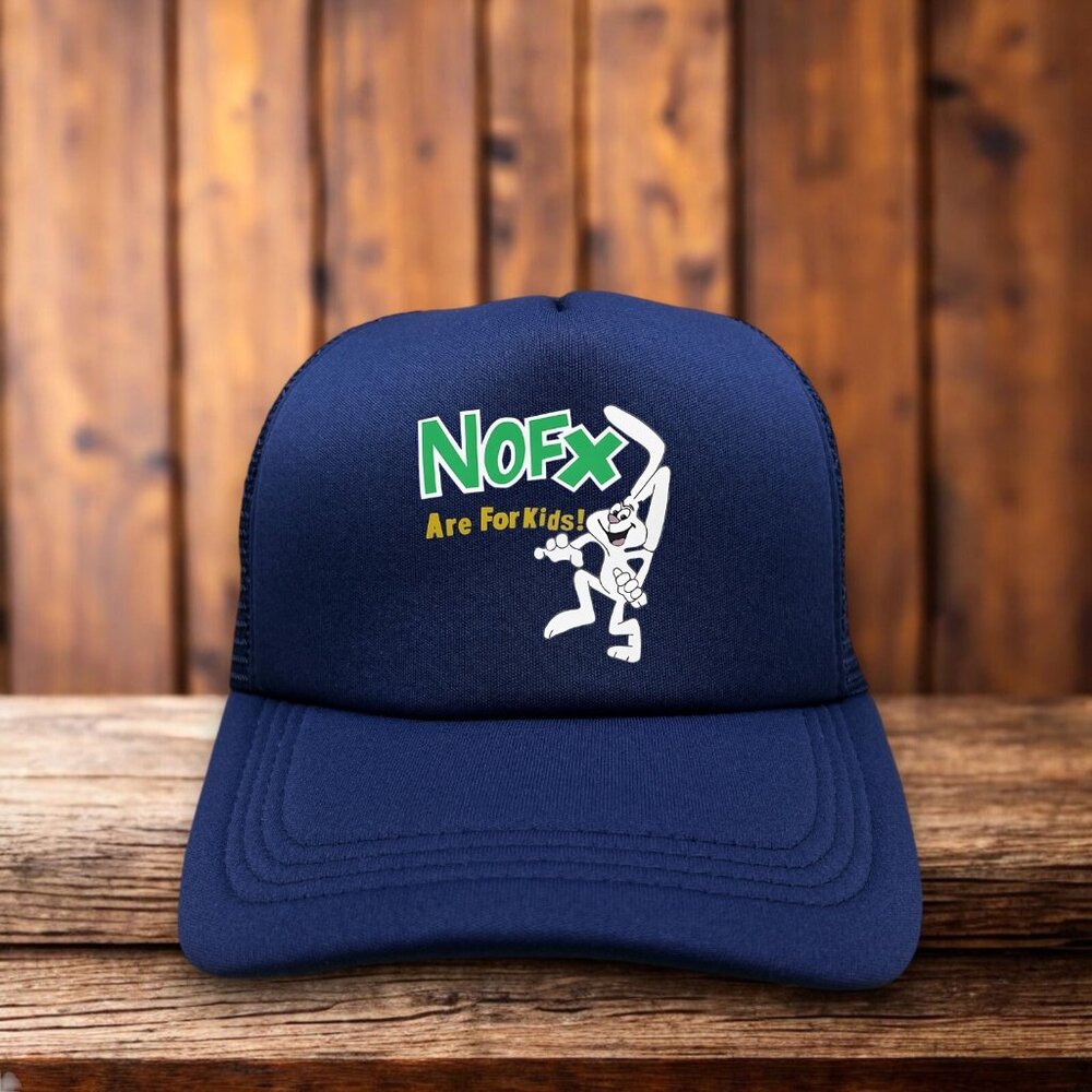 NOFX Are For Kids Mens Trucker Hat Navy Snapback Cereal Punk Rock Band Cap